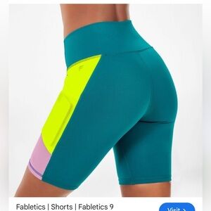 Fabletics Women's Biker Shorts - Teal, Yellow, and Pink